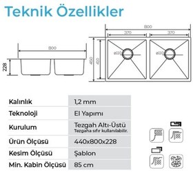 Resim Crauf Stella 4580 Pvd Bakır 2 Gözlü Paslanmaz Çelik Mutfak Eviyesi Bakır 