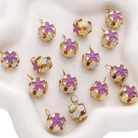 Resim Çiçekli Kulplu Çan, Hayvan Tasma Zili, Amigurumi Zili, Kına Gecesi Tef Yapımı Zili 20 Adet Mor 