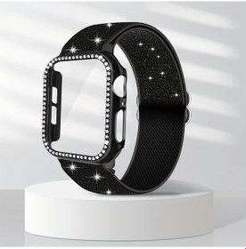 Resim Cloud011 Karışık Renk 40mm Elmas İwatch Kılıfı Ve Nylon Kayış Seri 40mm 41mm 44mm 45mm Uyumlu 
