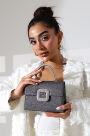Resim Moda Lime Kadın Antrasit Simli Kulp Detaylı Zincir Askılı Abiye Çanta 