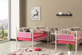 Resim Argimo Zümrüt Bebek Çocuk Odası Ahşap Başlıklı Metal Beyaz Pembe Ranza ve Karyola - 70x130 