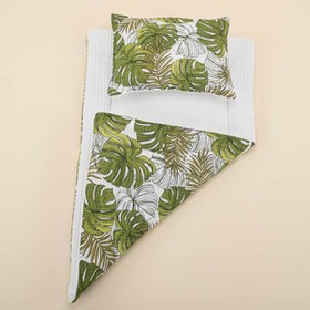 Resim Alt Açma Matı ve Yastık - Çift Taraflı - Beyaz Petek - Palmiye Yaprakları 