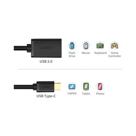 Resim Ugreen USB 3.0 Type-C Dönüştürücü Adaptör, Siyah 