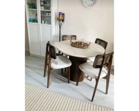 Resim Sezbil NORTE Ahşap Zion Hasırlı Masa ve Sandalye Takımı 4sandalye1 Adet 100CM Yuvarlak Masa 