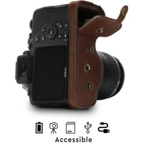 Resim MegaGear Nikon D3500 Suni Deri Fotoğraf Makinesi Kılıfı 
