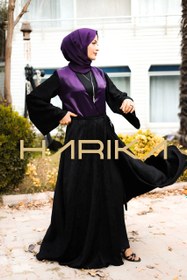 Resim İki Renk Mor Siyah Ferace - L 