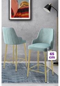 Resim Canisa Tera Serisi 1 Adet Babyface Kumaş 65 Cm Gold Kaplama Ayaklı Su Yeşili Bar Sandalyesi Su Yeşili Sandalye Gold Kaplama Ayak 