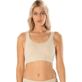 Resim Q-En Ten Rengi % 95 Bambu Kalın Askılı Pedli Spor Sütyen - Büstiyer 