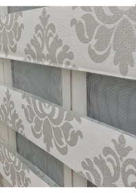 Resim Ekru Gümüş Simli Damaks Zebra Perde 