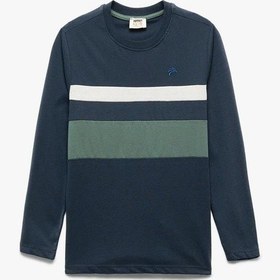 Resim Koton Erkek Çocuk Pamuklu Yuvarlak Yaka Uzun Kollu Çizgili Sweatshirt Lacivert 