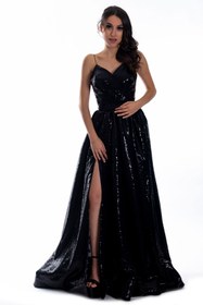 Resim SELİN MODA EVİ Kadın Siyah Pulpayet Uzun Abiye Elbise 