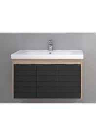 Resim Turkuaz Seramik Frame Etajerli Lavabo 90 x 45CM-Mostar 90 Alt Modül -Siyah 