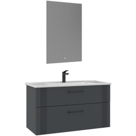 Resim Orka Bari 100 Cm Mat Antrasit Led'li Aynalı Banyo Dolabı Takımı Mat Antrasit 