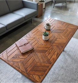 Resim MİRRORSS Ahşap ceviz renk Orta Sehpa - 3D Geometrik Desenli Loft Ofis Sehpası (90 X 46 cm ) 