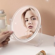 Resim 1 adet Ayarlanabilir 360° Dönebilen Çift Taraflı Makyaj Aynası, Şeffaf Akrilik Çerçeve, Yüksek Çözünürlüklü, Cilalı Yüzey, Yatak Odası Masa ve Yurt Odaları İçin İdeal, Elektrik Gerektirmez, Makyaj Aynası 