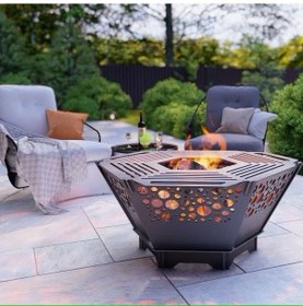 Resim Altıgen Ateş Çukuru Ve Portatif Mangal Desenli Dekoratif 