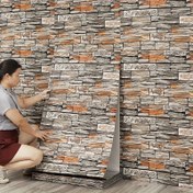 Resim 1 adet 3D Tuğla Köpük Duvar Kağıdı - Kendinden yapışkanlı, su geçirmez PVC Sticker, 5m x 70cm, Dokulu Gri ve Kahverengi Tasarım, Mutfak, Oturma Odası, Yatak Odası, Banyo ve TV Arka Plan Dekorasyonu için mükemmel, Oda Dekoru 