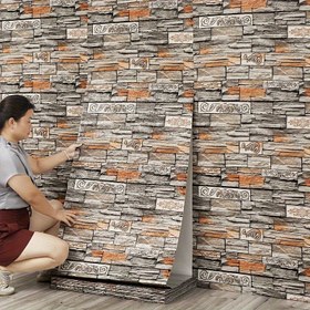 Resim 1 adet 3D Tuğla Köpük Duvar Kağıdı - Kendinden yapışkanlı, su geçirmez PVC Sticker, 5m x 70cm, Dokulu Gri ve Kahverengi Tasarım, Mutfak, Oturma Odası, Yatak Odası, Banyo ve TV Arka Plan Dekorasyonu için mükemmel, Oda Dekoru 