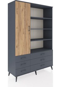 Resim Hyperion Dolap 8 Raflı 6 Çekmeceli Tek Kapaklı 132x44x195 Antrasit-çam/antrasit Atlas Çam/antrasıt 
