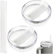 Resim Shineyee 40 Oz Stanley Quencher 2.0 Uyumlu Değiştirme Kapakları - Şeffaf Beyaz, 2 Çelik Pipet Ve 1 Temizlik Fırçası İle, Bpa-ücretsiz, Yemek Grubu Plastik 