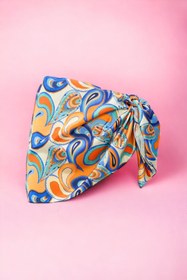 Resim pistore Turuncu Mavi Etnik Desenli Kısa Pareo Saten Iç Göstermez Kadın Plaj Elbisesi Yeni Sezon 