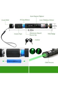 Resim JASPER V-009 Pro Series Yeşil Lazer Pointer Şarjlı Pilli 1000Mw Cep Boy Lazer 