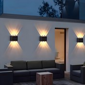 Resim 2'li Güneş Enerjili Dış Mekan Bahçe Duvar Lambaları - Yukarı & Aşağı Aydınlatma, Enerji Tasarruflu Dekoratif Aplikler, Işık Sensörlü, Yarı Gömme Montaj, Plastik Malzeme, Veranda & Bahçe için İdeal, Güneş Enerjili Dış Mekan Aydınlatmaları 