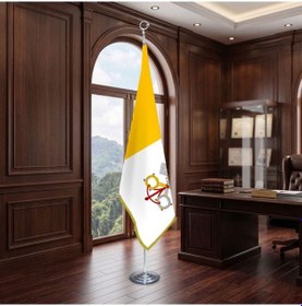 Resim Vatikan Direkli - Altın Saçaklı Saten Makam Bayrağı Seti Krom Direk Diğer 