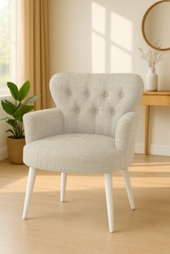 Resim Azra Mobilya Krem Keten Kumaş Tekli Koltuk Berjer - Cafe Koltuğu - Bekleme Koltuğu - Beyaz Ayak 