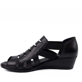 Resim Mammamia D26ys-2855 Kadın Hakiki Deri Dolgu Taban Comfort Sandalet Siyah 