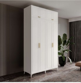 Resim Guneystore Milas Gold 4 Kapaklı %100 Mdf Ayaklı Yüklüklü Gardırop 