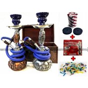Resim Polyester Kaplama Ahşap Çanta Küçük Nargile Takımı Full Set 30Cm 