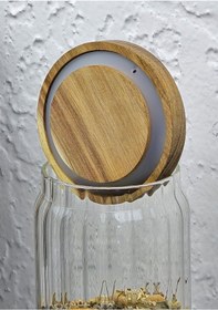 Resim Timber Cam Kavanoz - Çizgili Saklama Kavanozu - Ahşap Kapaklı, 950 Ml 