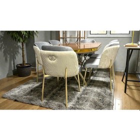 Resim Msy Home 6 Kişilik Aura Gold Serisi Ceviz Lake Oval Yemek Masası Ve Puffy Açık Gri Sandalye Takımı Modern Çok Renkli 