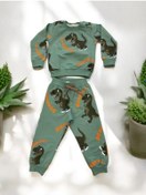 Resim Erkek Çocuk Pamuklu Dinozorlu Eşofman Takım-15174 Yeşil 