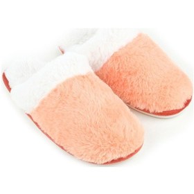 Resim Gezer Kışlık Ev İçi Peluşlu Kadın Terlik - Turuncu - Beyaz Beyaz - Turuncu 