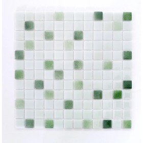 Resim MozaiKristaL Tüm Yaşam Alanlarının Tüm Yüzeyleri İçin Beyaz-Yeşil Mix. Cam Mozaik. Taş Ölçüsü: 25X25 Mm. File Ölçüsü: 31.5X31.5 cm. ( 1 Koli = 10 File = 1 m2 Fiyatıdır ) 