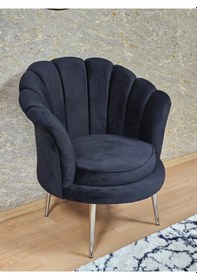 Resim Zafir Tekli İstiridye Krom Kaplama Sivriltme Ayak Çay Seti Koltuk Tekli Berjer , Balkon, Salon, Ofis Siyah 