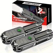 Resim 2 adet Parlak LED El Feneri, USB Şarj, Yakınlaştırma, Taşınabilir Işık, Yürüyüş, Kamp, Barbekü, Acil Aydınlatma, Ev, Bakım 