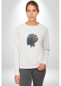 Resim Robot Kafası Kız Unisex Beyaz Baskılı Sweatshirt Beyaz 
