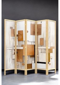 Resim Doğal Ahşap Soyut 5 Kanat Paravan Seperatör Oda Bölme Fp-224125 