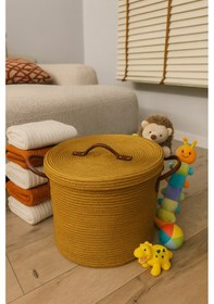 Resim Mavaux Armonia Deri Saplı Kapaklı Kirli Çamaşır Sepeti Düzenleme Sepeti Oyuncak Sepeti Jut 