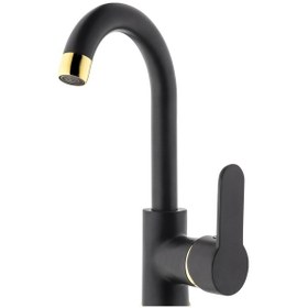 Resim Gms Zirve Kuğu Lavabo Musluk Bataryası Altın - Siyah Zrv201 