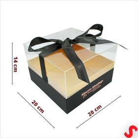 Resim Pleksi Kapaklı Fiyonklu Karton Kutu, 20 x 20 x 14cm - Siyah 