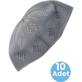 Resim Uniquetrenders 10'lu Dokuma Örgü Desenli Takke Kaliteli Namaz Takkesi Füme 