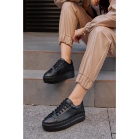 Resim Nilufarr Russi Siyah Deri Kadın Sneaker 
