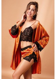 Resim Nurteks 3509 Kadın Bralet Şort Kimono Takım-amber Turuncu 