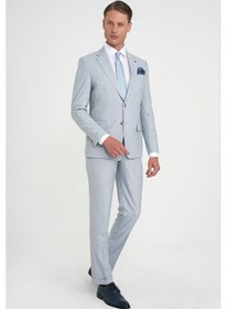 Resim Slim Fit Çift Yırtmaç Esnek Yün Mavi Takım Elbise Tk 918 Mavi 