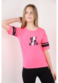 Resim Toontoy Kids Toontoy Kız Çocuk Baskılı Tişört Neon Pembe 