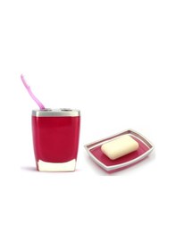 Resim Sıa 2 Li Banyo Seti.Gri Pembe Model Poliresin Gri - Pembe 